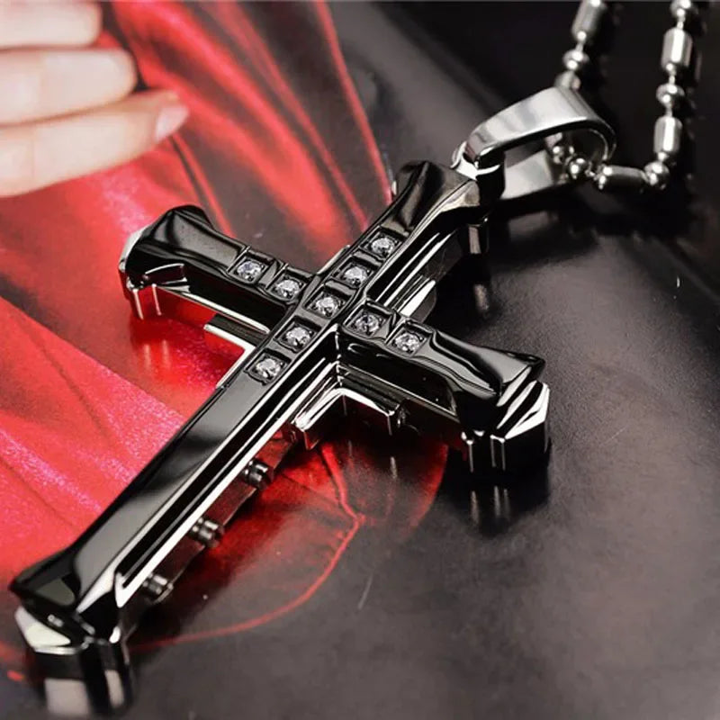Zinc Alloy Crystal Zirconia Cross Pendant Necklace