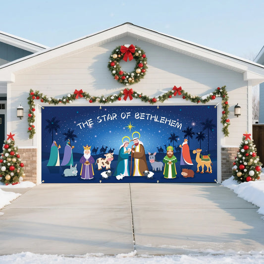 Nativity Christmas Garage Door Cover Decoration For Holidays