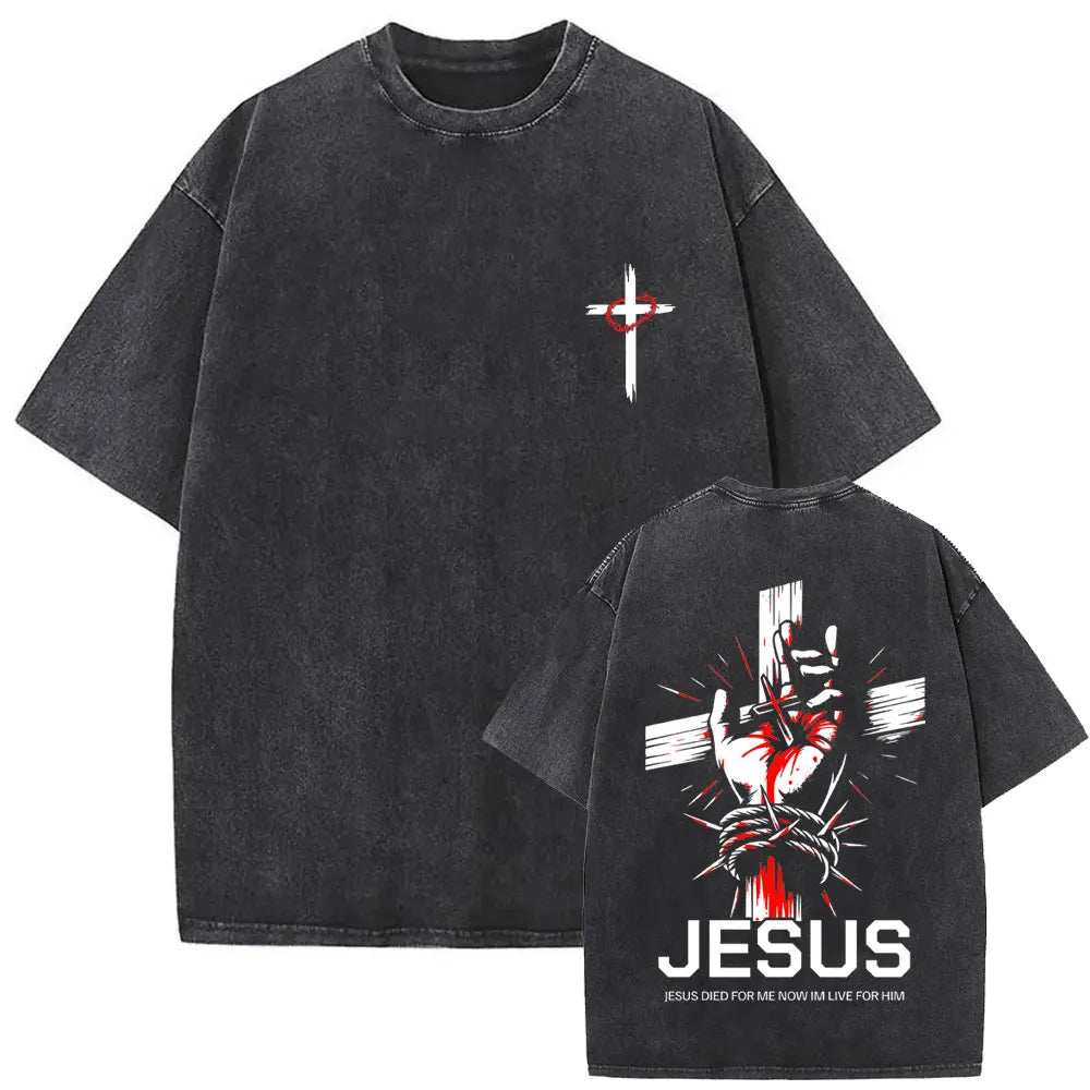 Christian Jesus Faith Over Fear Bible Verse Washed T Shirt Men Women Vintage Oversized Harajuku Cotton T Shirt
