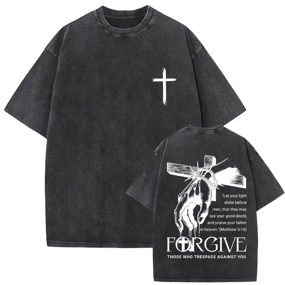Christian Jesus Faith Over Fear Bible Verse Washed T Shirt Men Women Vintage Oversized Harajuku Cotton T Shirt