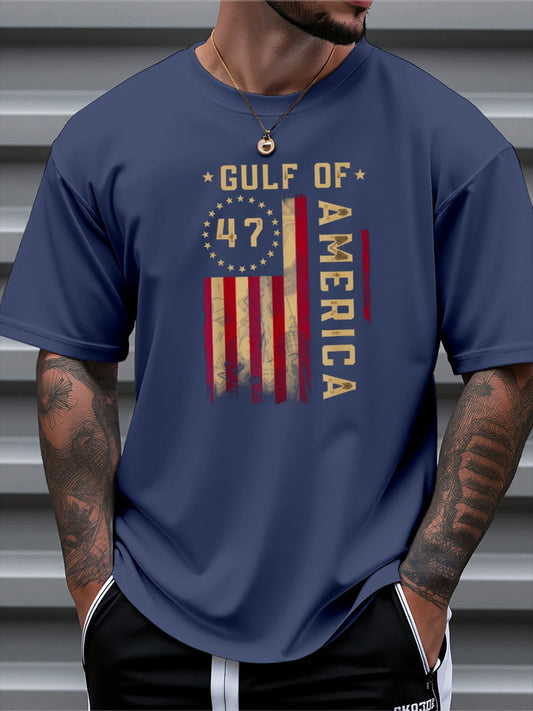 Men's 100 Percent Cotton T Shirt USA Flag Pattern Casual Slim Fit Round Neck Short Sleeve Summer Top