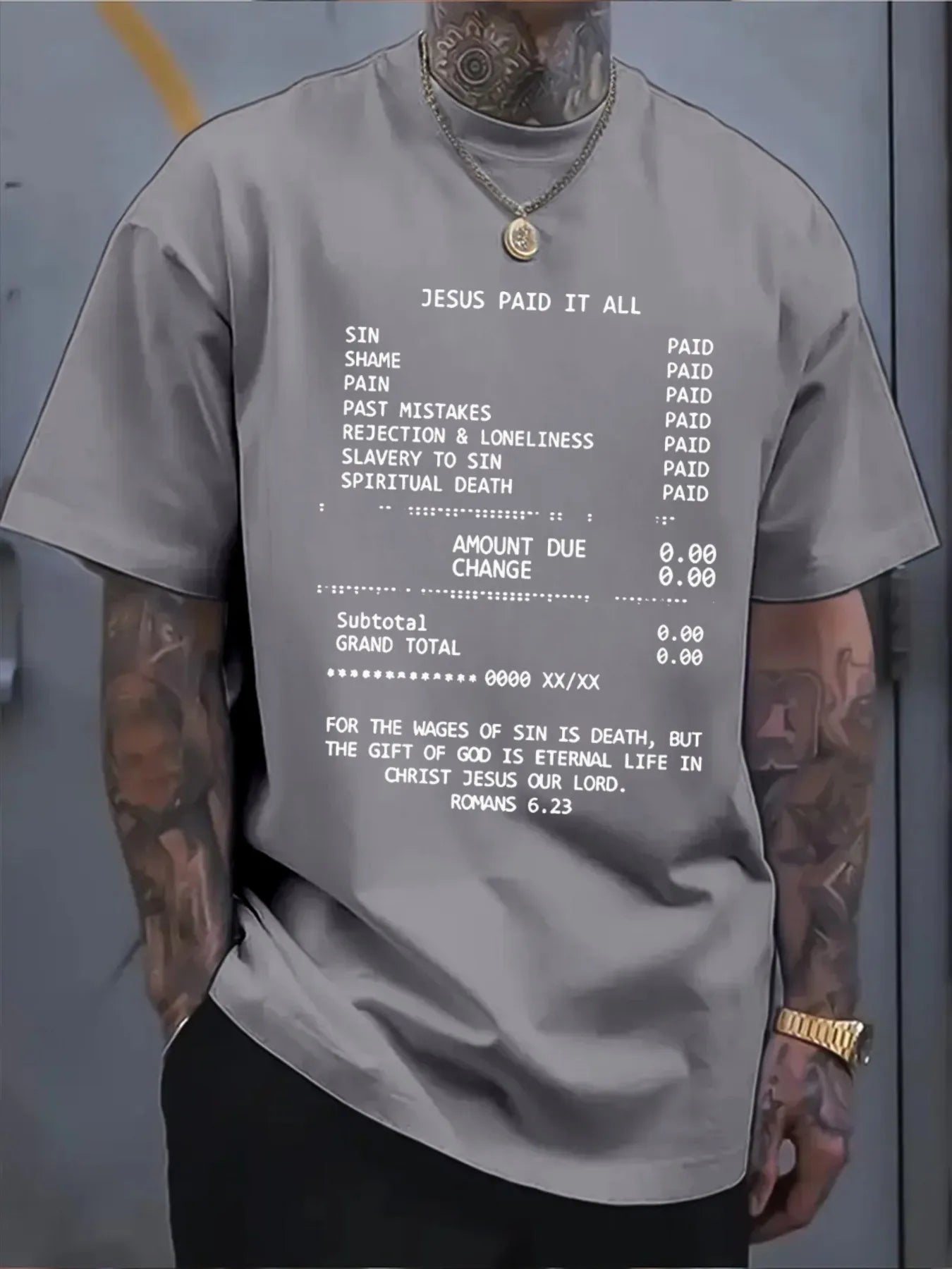 Men 100 Percent Cotton T Shirt Summer Jesus Paid It All Print Casual Slim Fit Round Neck Short Sleeve Top