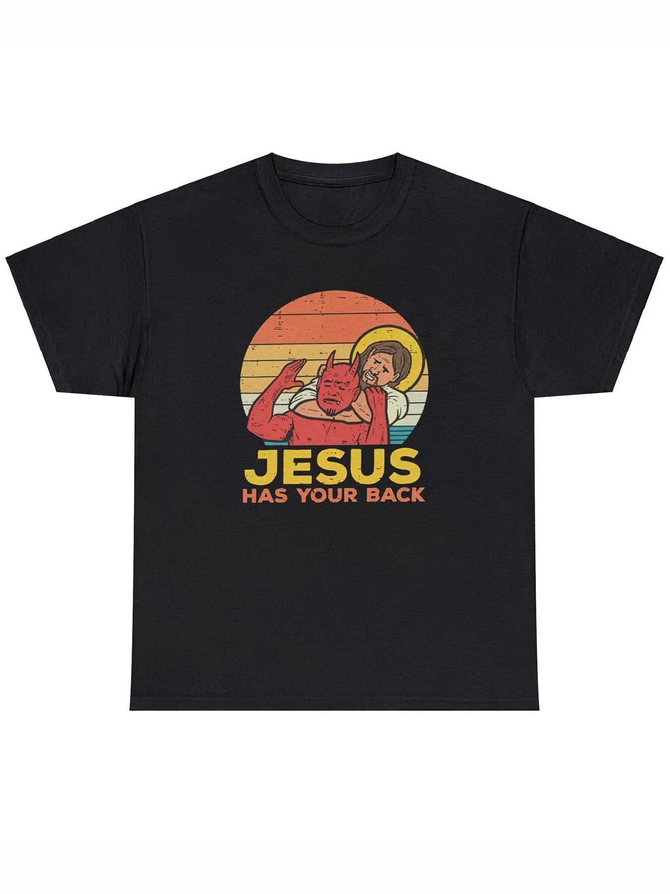 Mens Casual Graphic T Shirt Jesus Has Your Back Design Comfy Cotton Short Sleeve Tee For Summer With Illustration