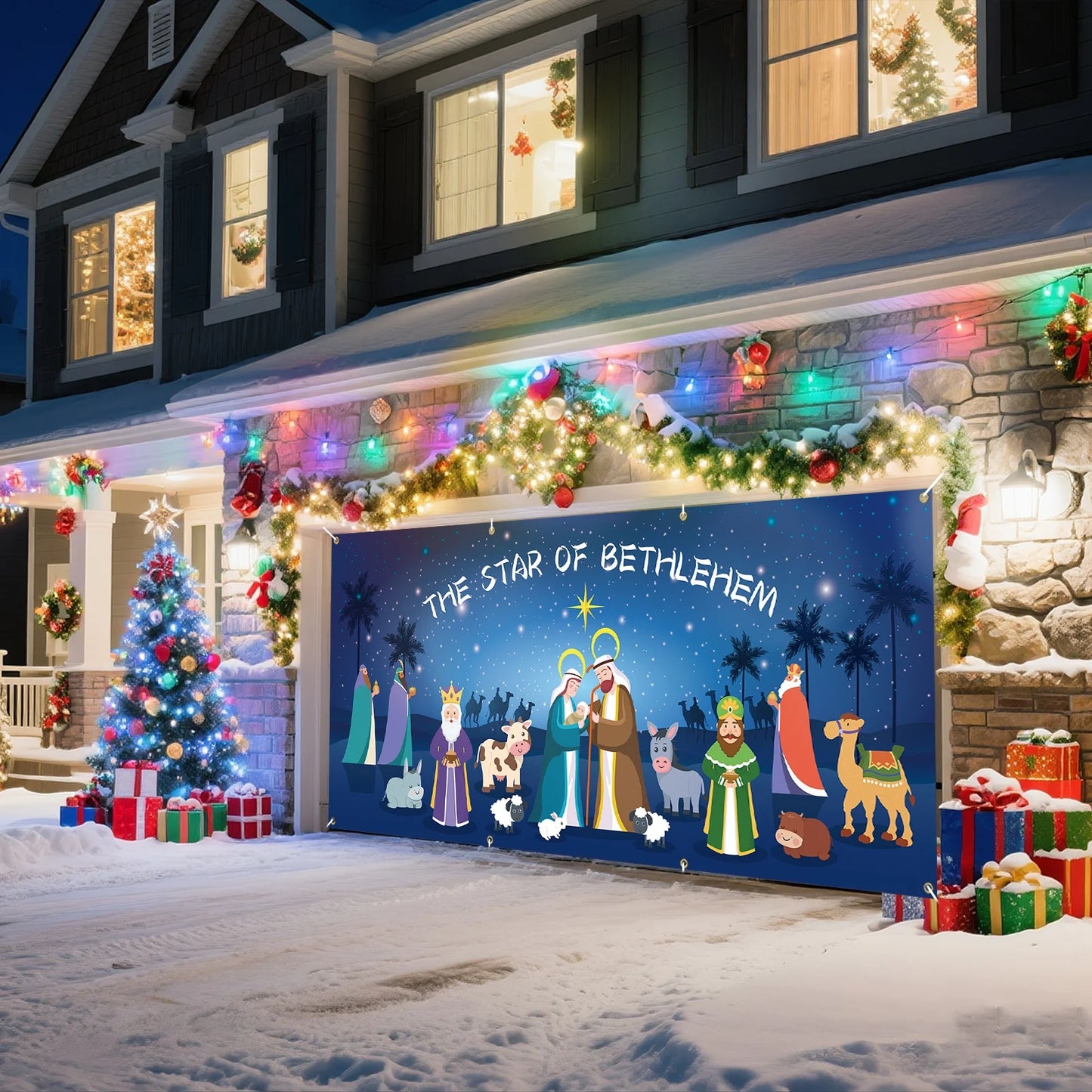 Nativity Christmas Garage Door Cover Decoration For Holidays