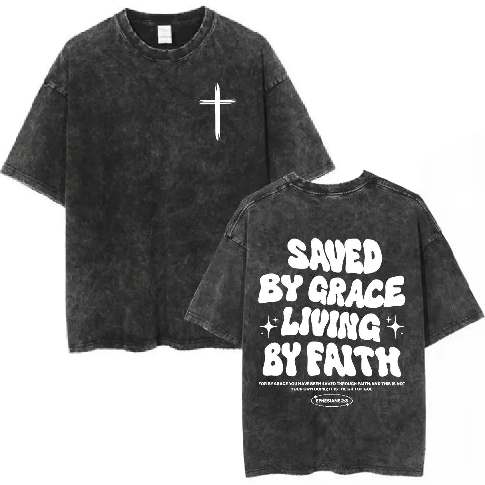 Anhui Bible Verse T Shirt Salvation Jesus Retro Washed