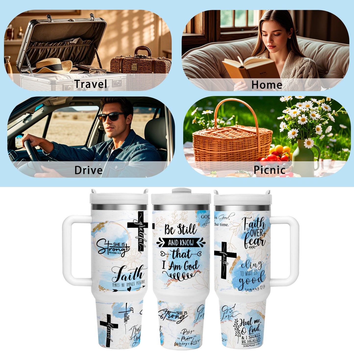 Mikenda Faith And Strength Stainless Steel Tumbler With Handle