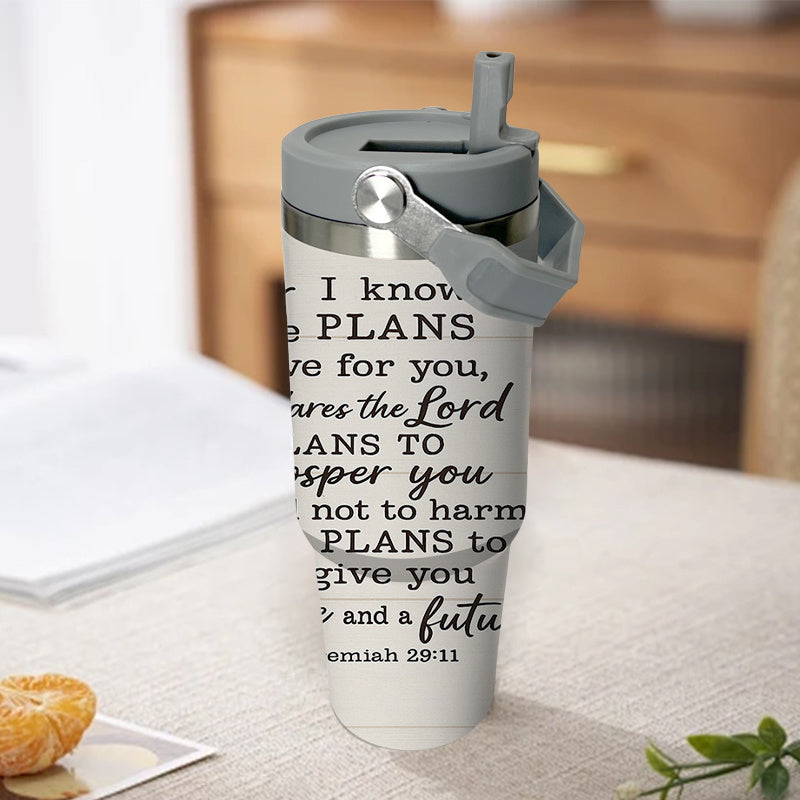 Stainless Steel Tumbler With Straw And Jeremiah 29 11