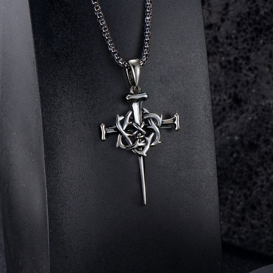 Swordgod Black Nail Cross Necklace For Men And Women