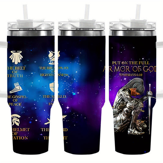 40oz Armor of God Tumbler - Insulated Travel Mug with Spill-Proof Lid