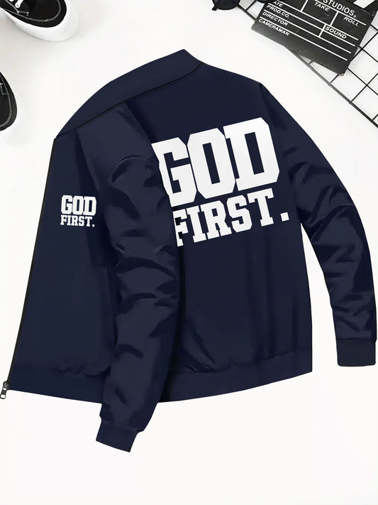 Divine Power God First Print Zip Up Jacket Outdoors