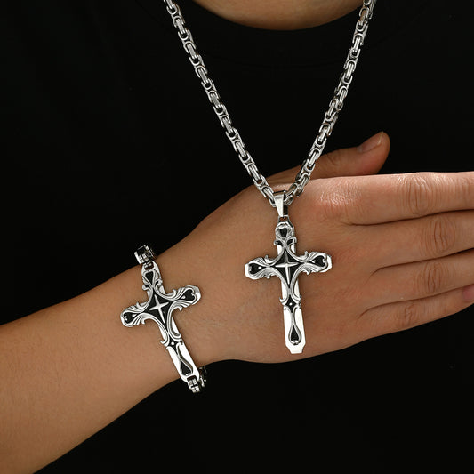 Stainless Steel Cuban Chain Necklace and Bracelet Set