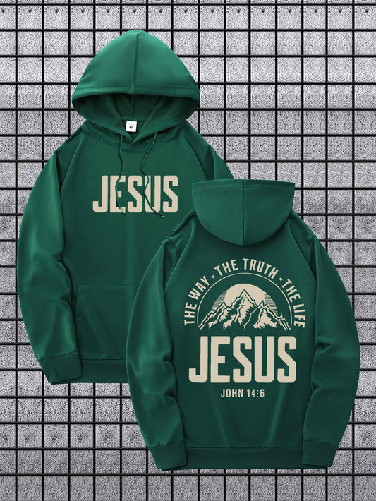 Velvet Hooded Sweatshirt With Jesus Print Casual Pullover