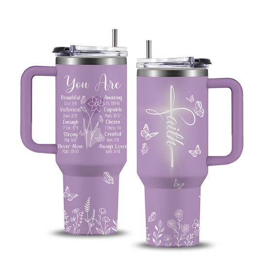 1pc Christian Tumbler 40 Oz, Christian, White Cross on Pink
