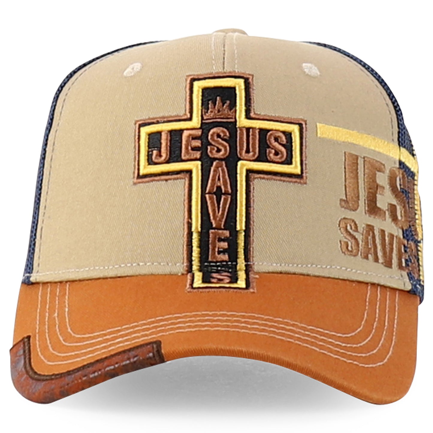 Jesus Saves Embroidered Trucker Cap Curved Bill Six Panel Casual Hat Cotton Polyester Blend