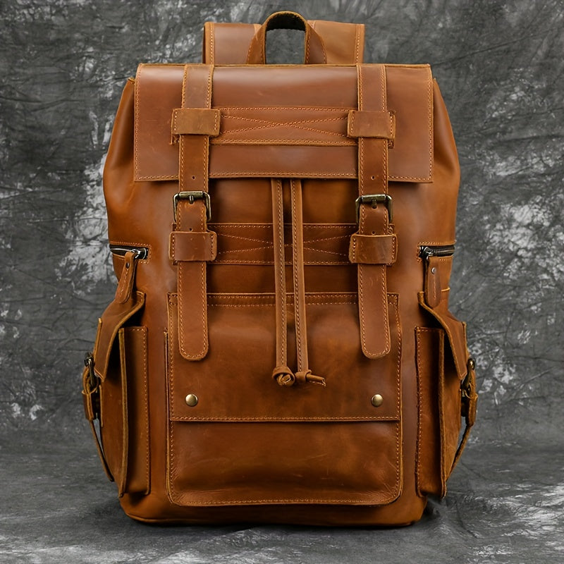 IHDP Retro Leather Backpack Genuine Cowhide Rucksack