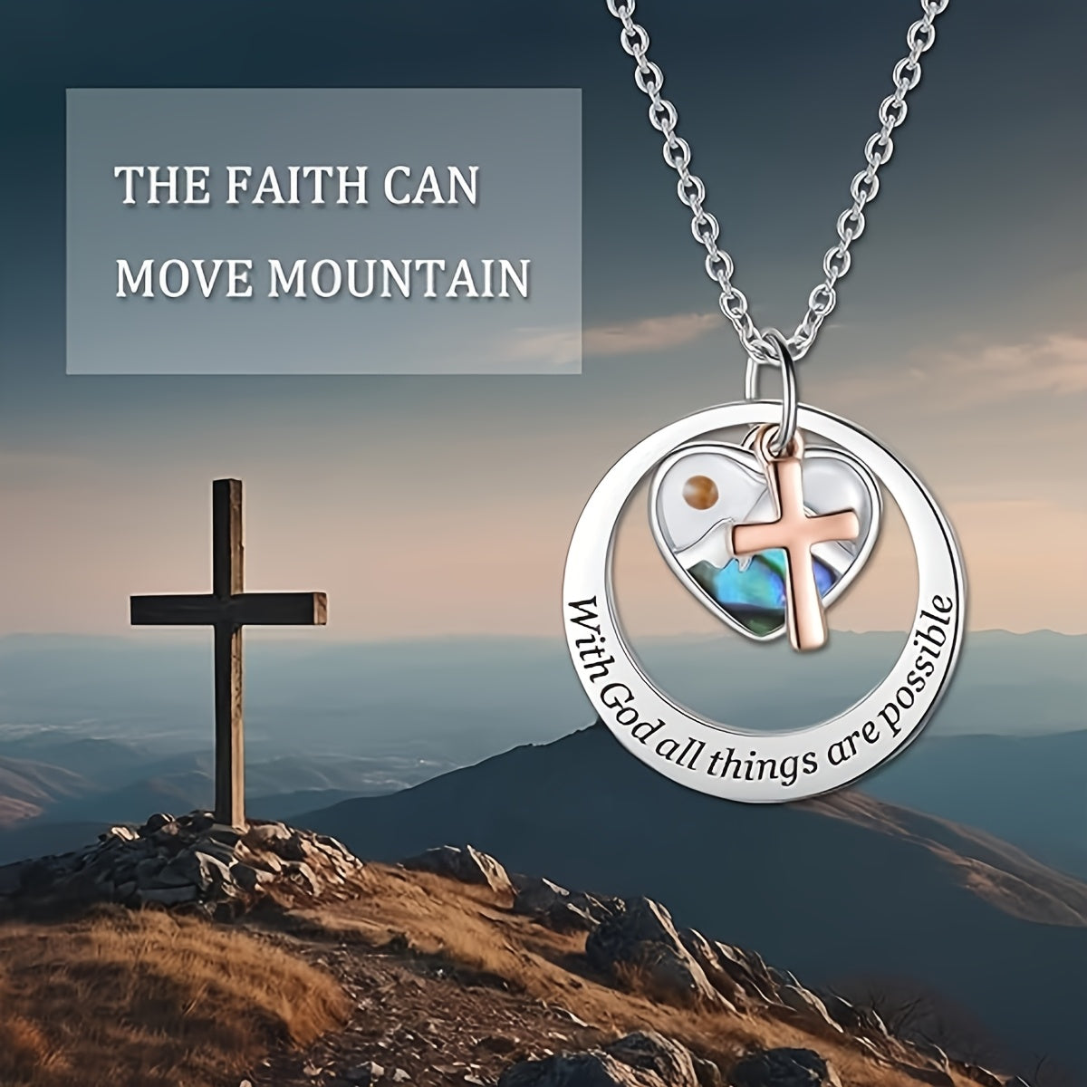 Abalone Shell Pendant Christian Mustard Seed Cross Necklace
