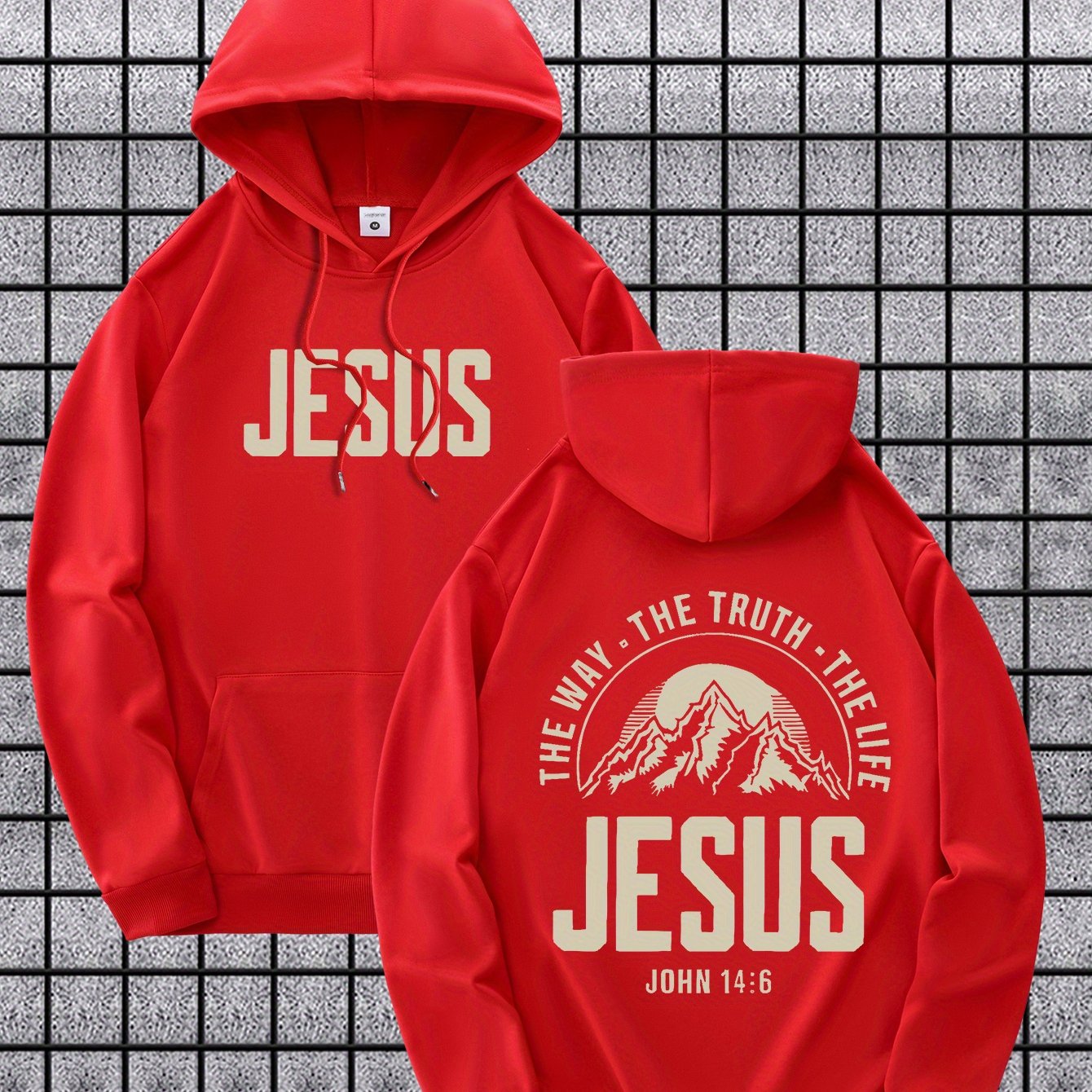 Velvet Hooded Sweatshirt With Jesus Print Casual Pullover