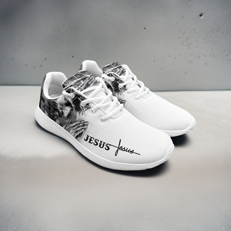 Jesus Pattern Sneakers Christian Faith Print Running Shoes