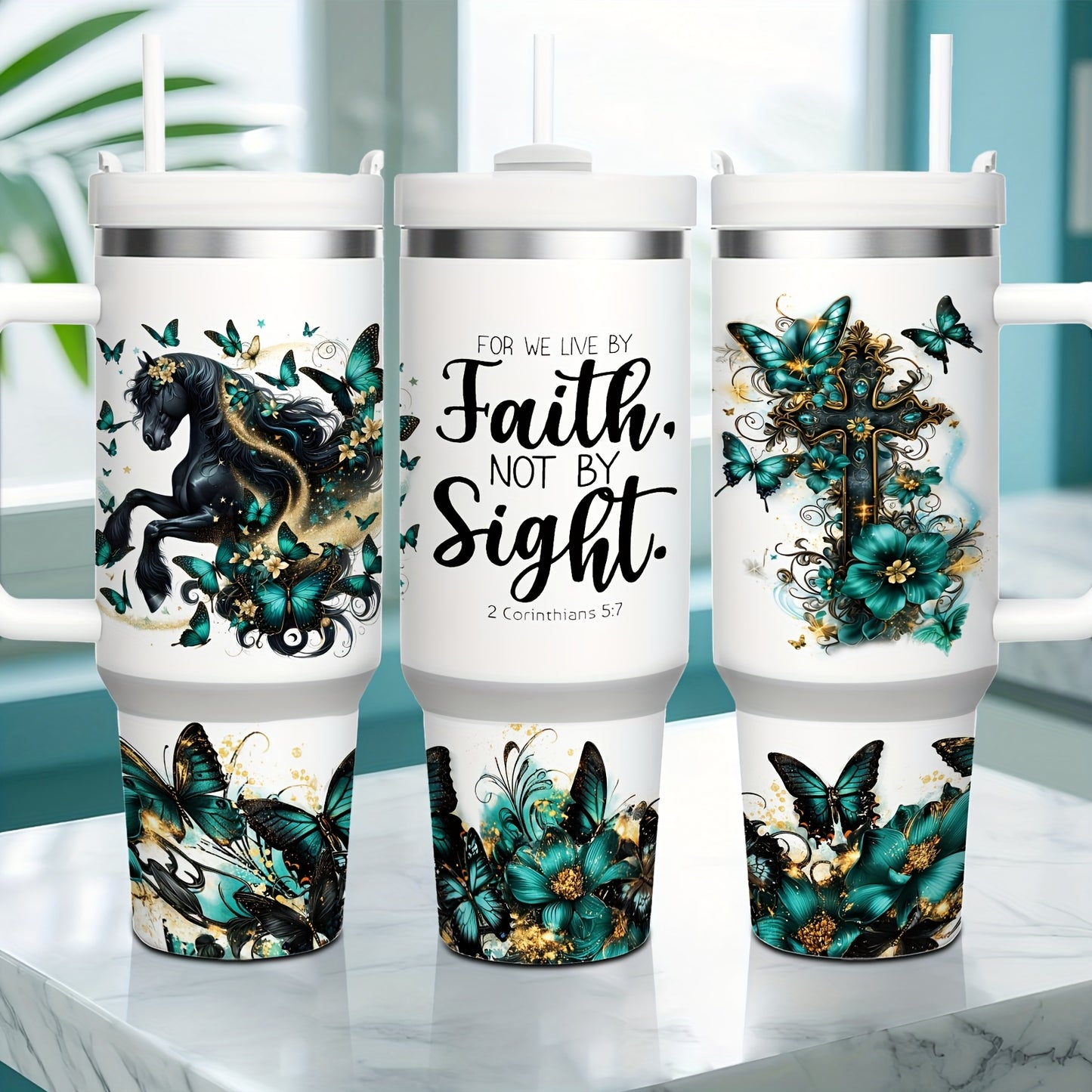 Mikenda Faith Stainless Steel Tumbler With Handle Lid