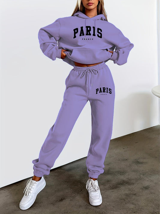 Paris Inspired Fleece Hoodie And Joggers Set For Women