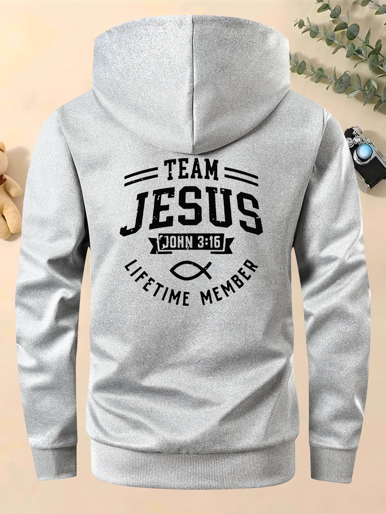 Mens Casual Hooded Polyester Jacket With Jesus Print