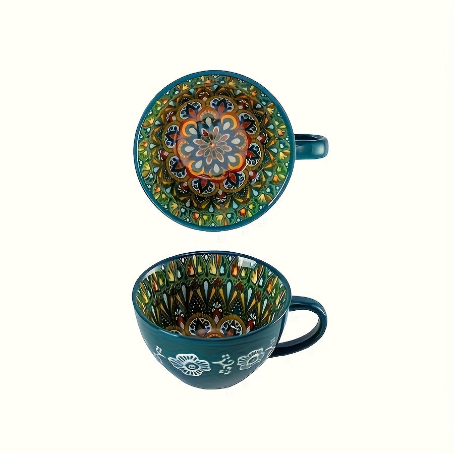 6pcs - Bohemian Ceramic Breakfast Mug - 15oz Large Capacity, Microwave Safe for Hot And Cold Drinks, Perfect Gift