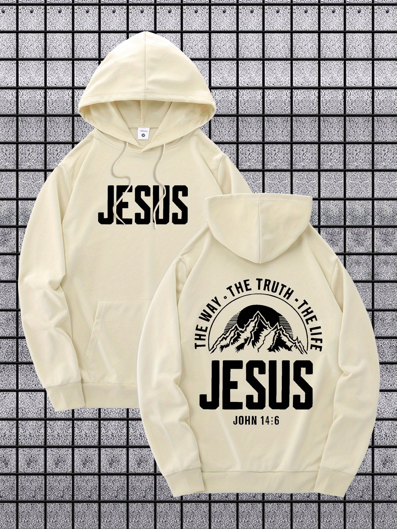 Velvet Hooded Sweatshirt With Jesus Print Casual Pullover
