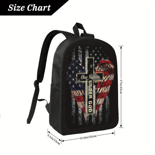 Womens Lightweight Laptop Backpack Patriotic Cross Heart