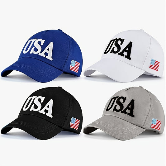 4pcs Patriotic USA Baseball Hats - Adjustable Cotton with Embroidered American Flag