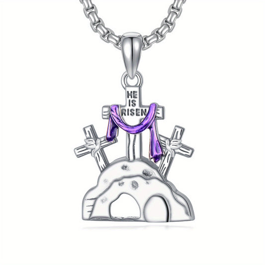 YAFEINI Empty Tomb Cross Necklace He Is Risen Jewelry