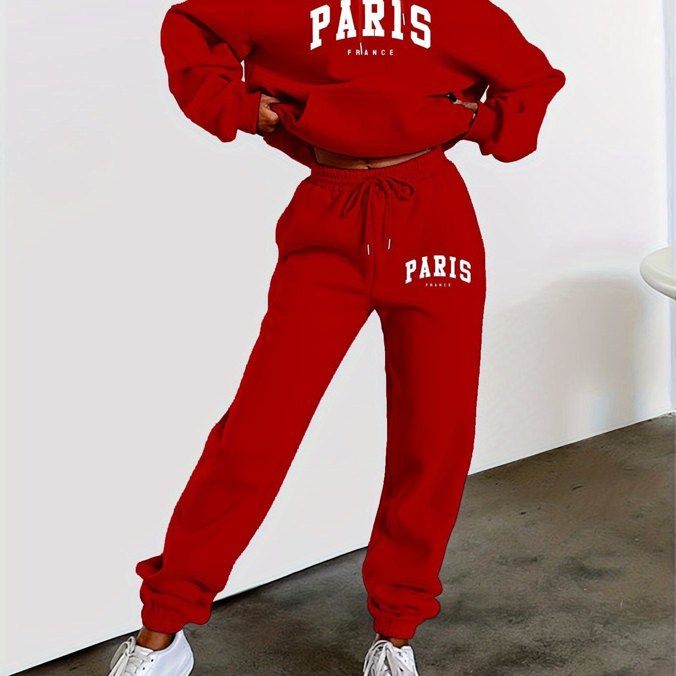 Paris Inspired Fleece Hoodie And Joggers Set For Women