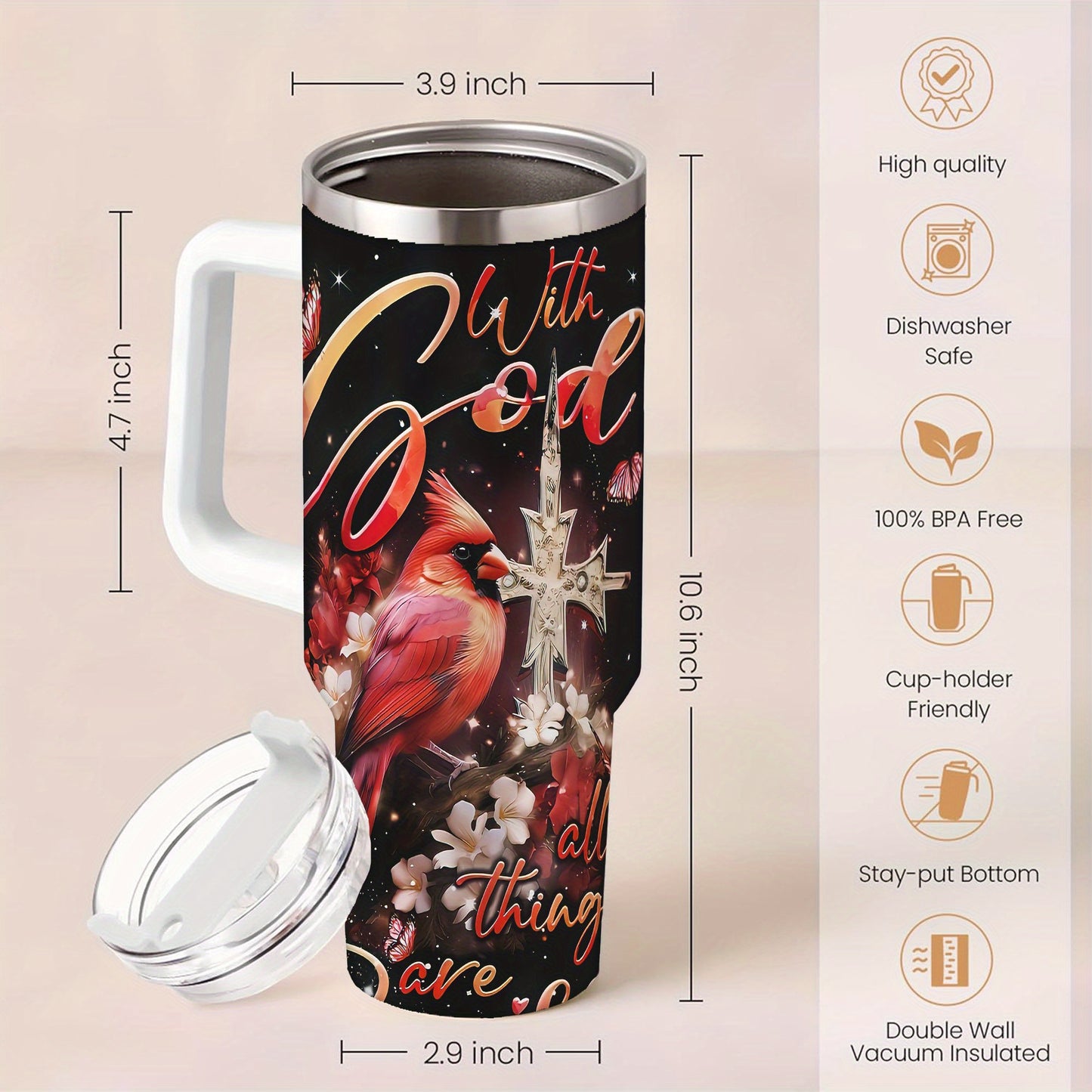 Stainless Steel Tumbler With God All Things Possible Inspirational Design