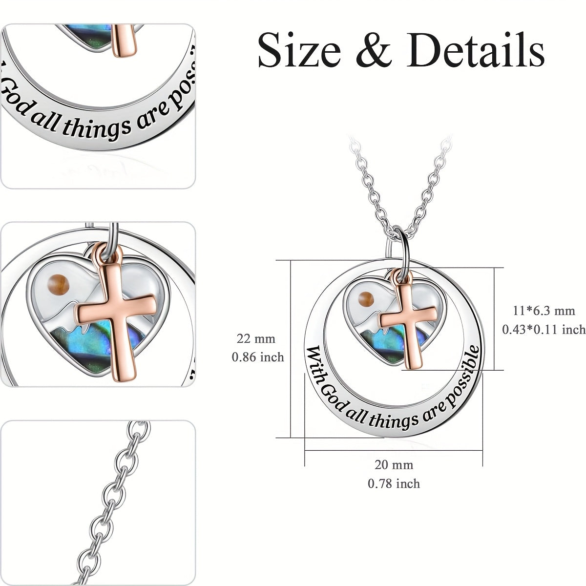 Abalone Shell Pendant Christian Mustard Seed Cross Necklace