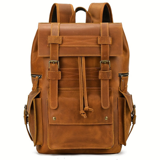 IHDP Retro Leather Backpack Genuine Cowhide Rucksack