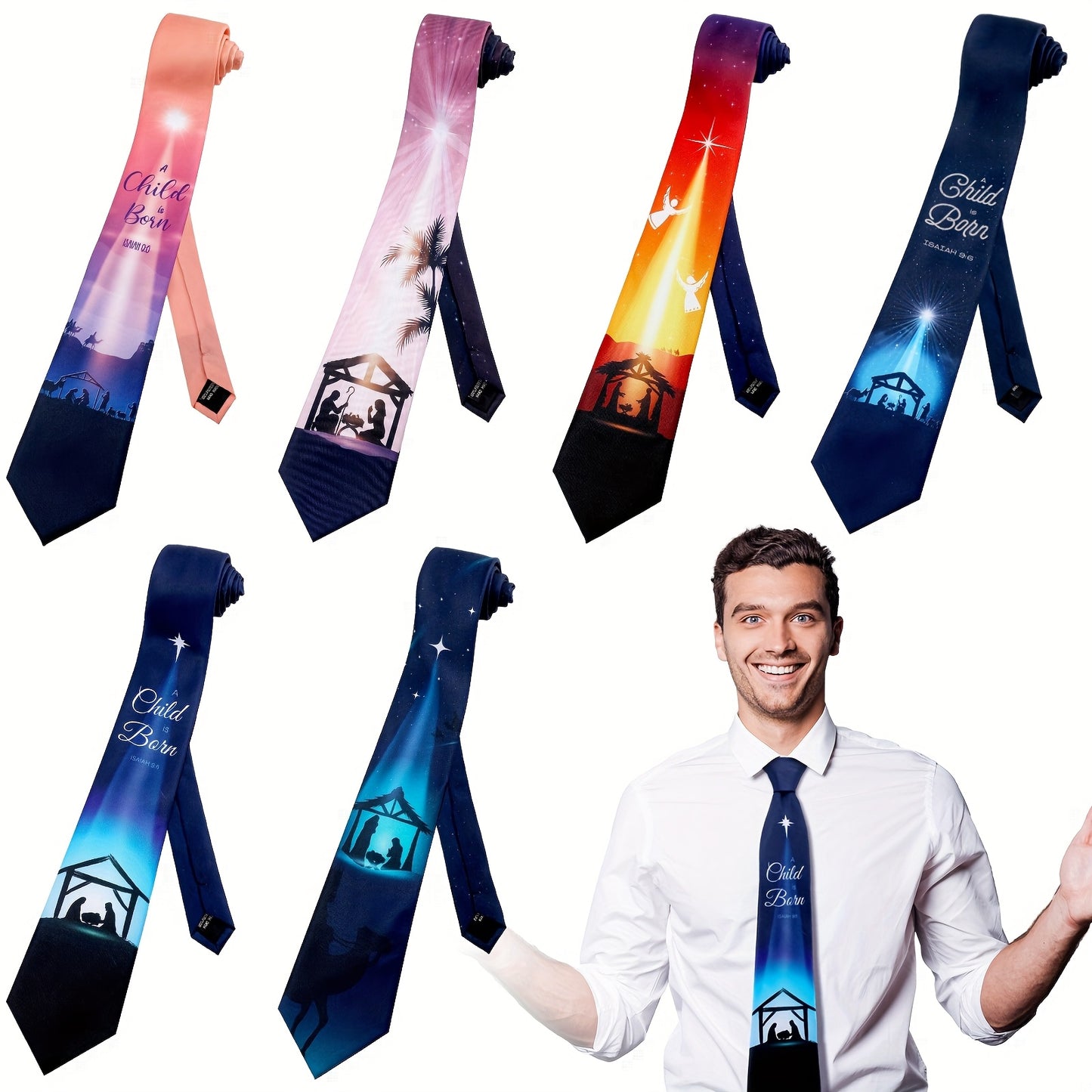PATELAI Nativity Christmas Neckties For Men 6pc Bulk Pack