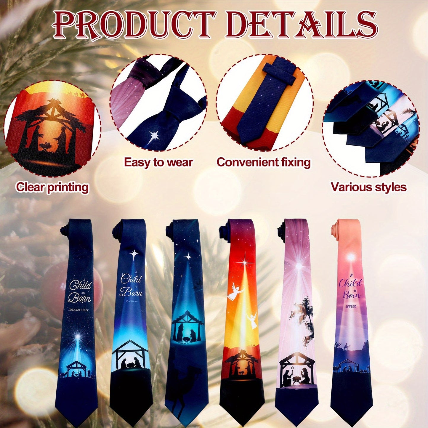 PATELAI Nativity Christmas Neckties For Men 6pc Bulk Pack