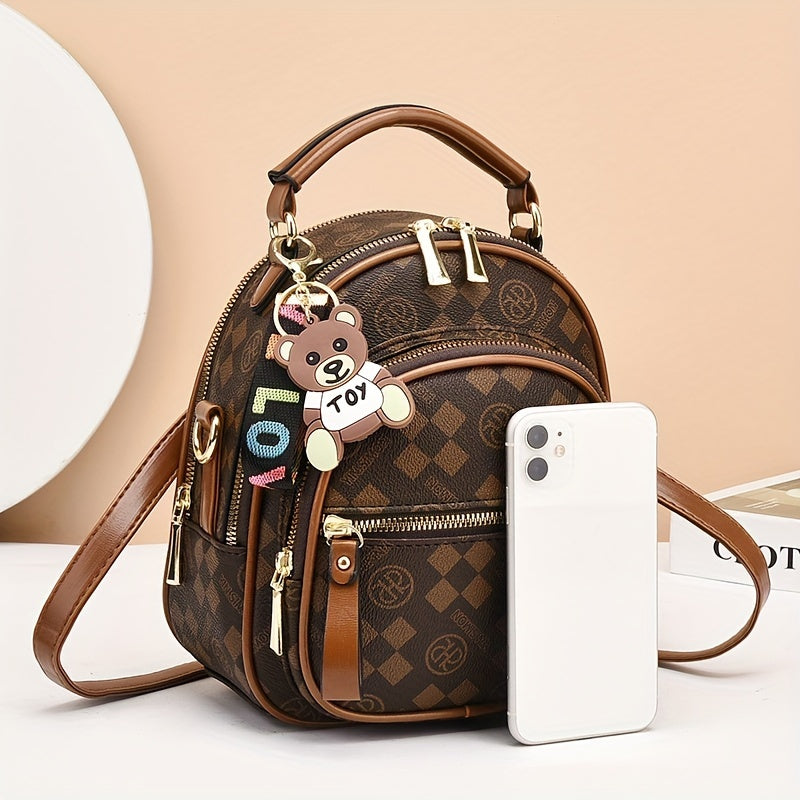 Versatile Crossbody Daypack With Plaid Leather Pattern