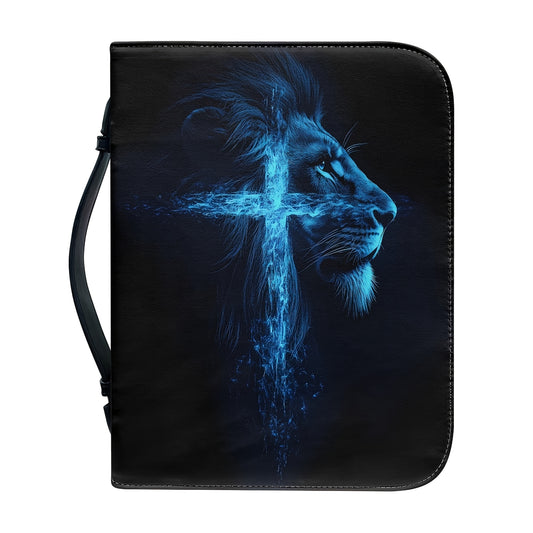 Mens PU Leather Bible Cover Lion Cross Design Everyday