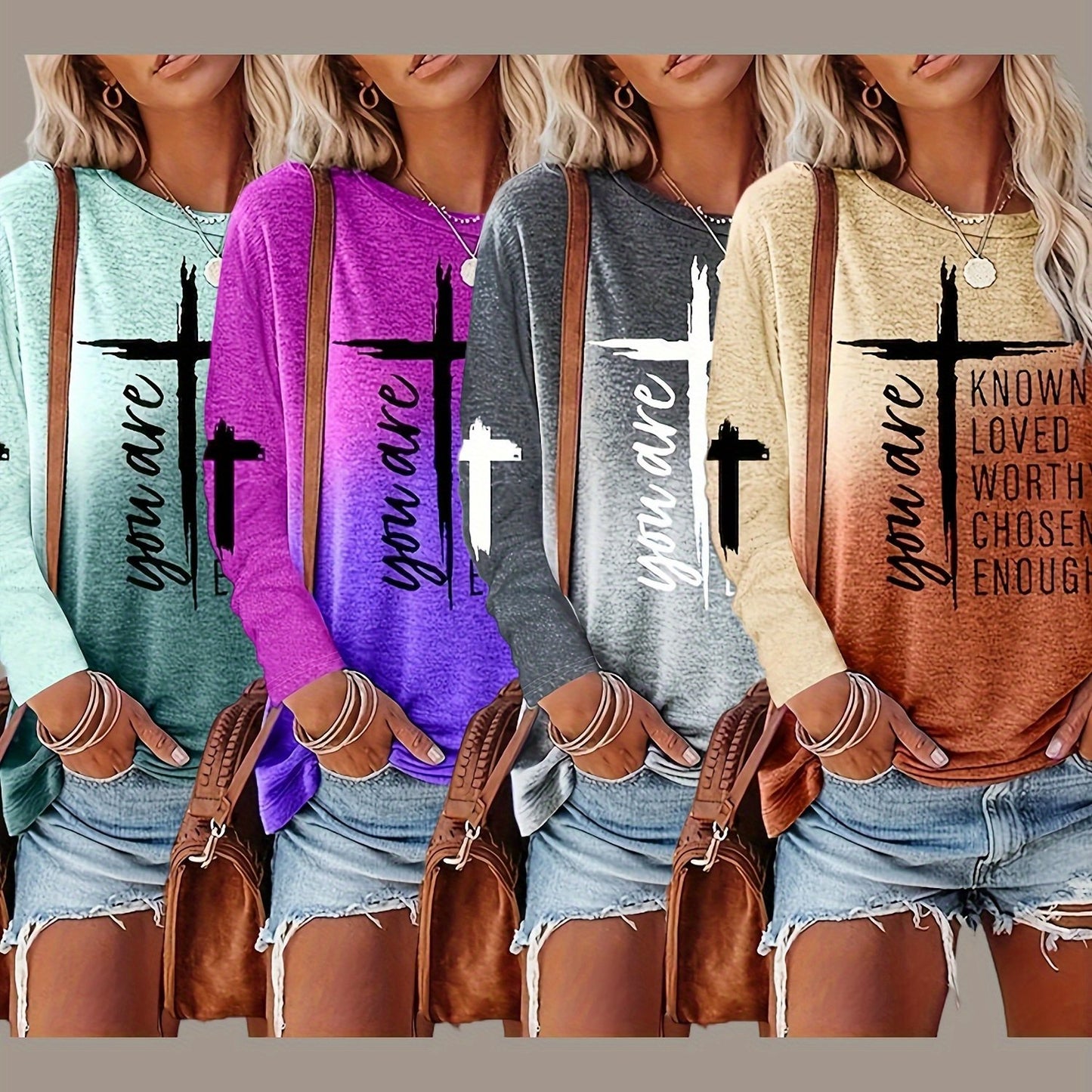 Women's Faith Based 3D Allover Print Long Sleeve Tees