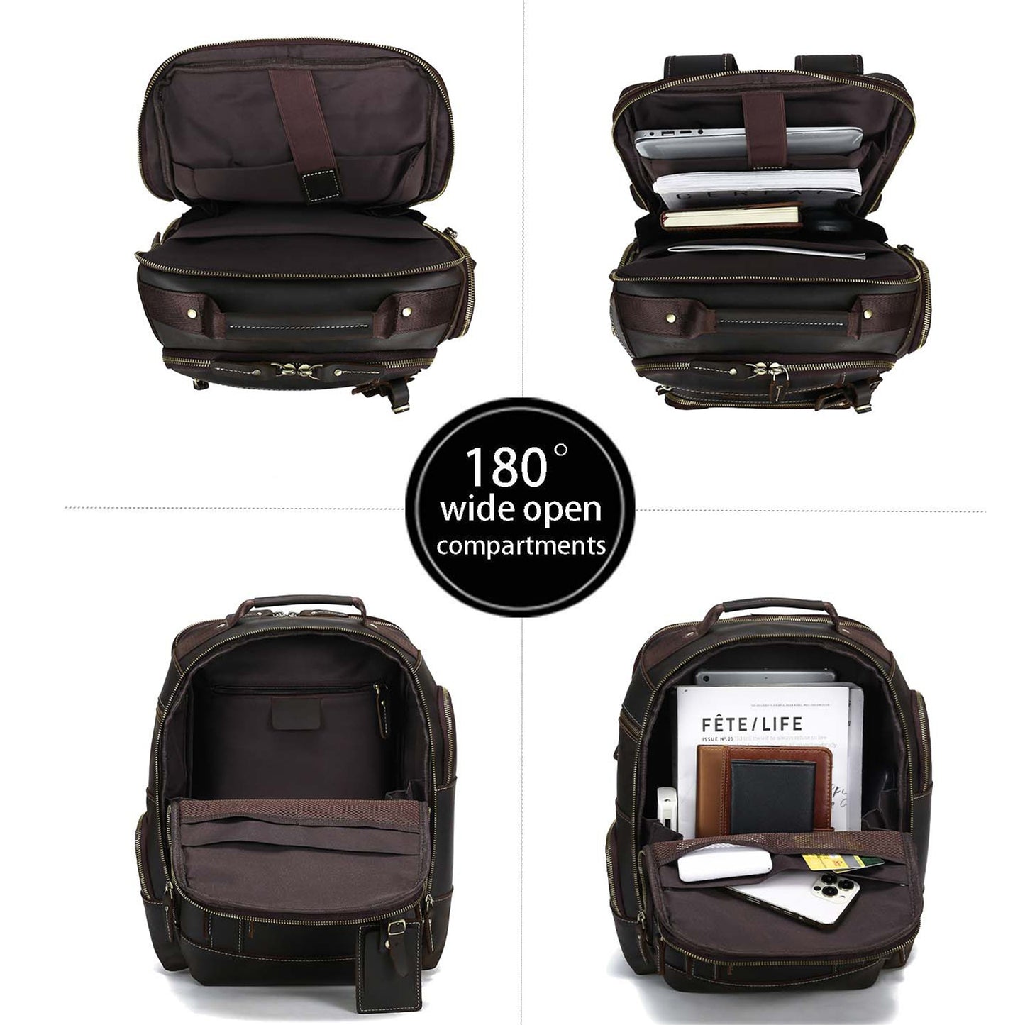 Genuine Leather Laptop Backpack Large Capacity Rucksack