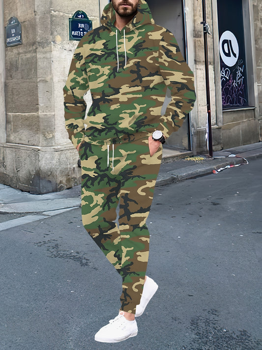 IHDP Camouflage Hoodie and Pants Set for Men Outdoor