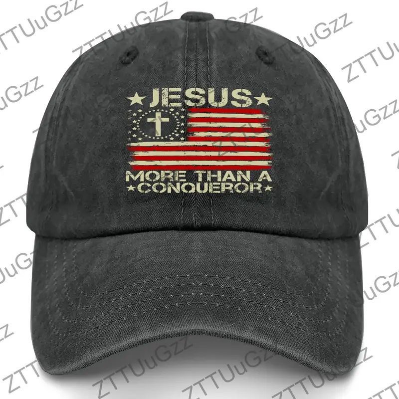 Jesus Cross USA Flag Baseball Cap Adjustable Christian Patriotic Hat 100 Percent Polyester