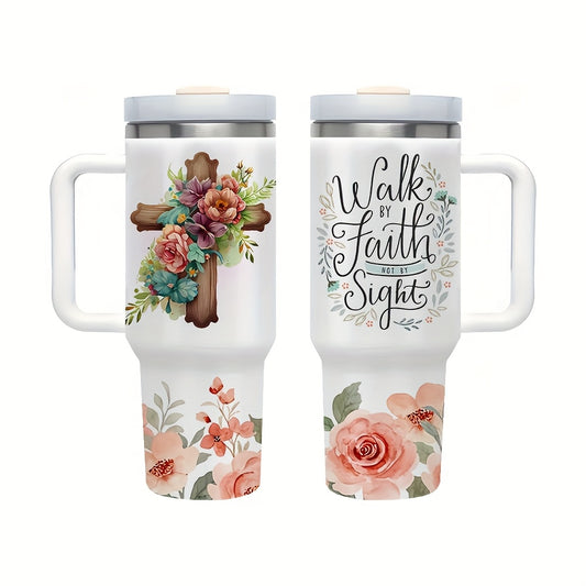 40 Ounce Christian Cross Pattern Steel Insulated Water Cup