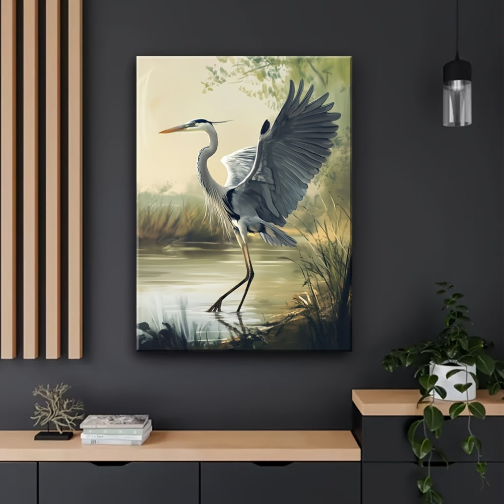 Heron Wrapped Canvas Painting For Living Room Decor