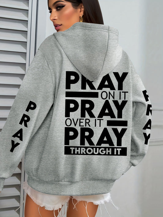 Divine Power Pray Print Kangaroo Pocket Hoodie Sweatshirt