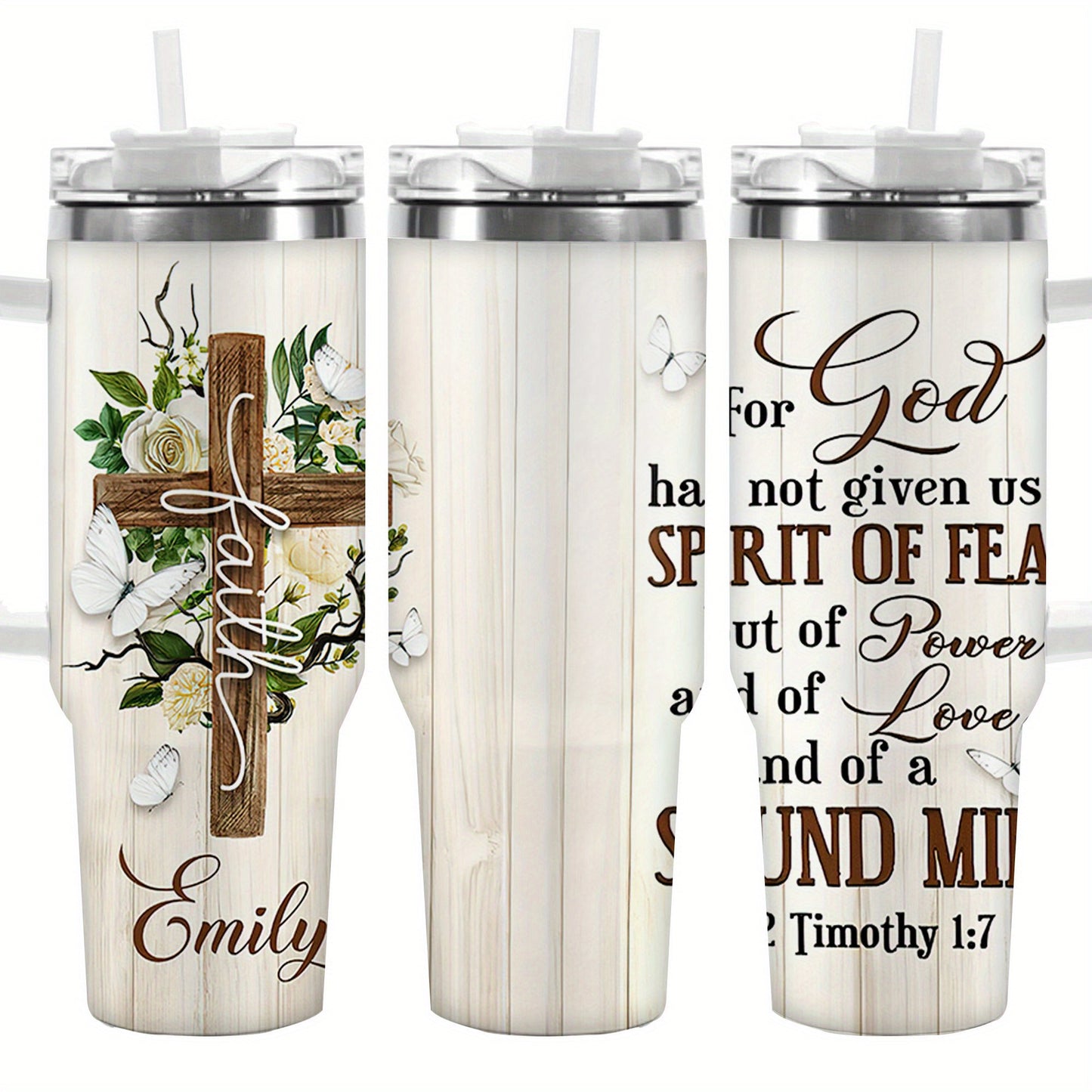 Floral Cross Tumbler Stainless Steel Vacuum Insulated Travel Mug