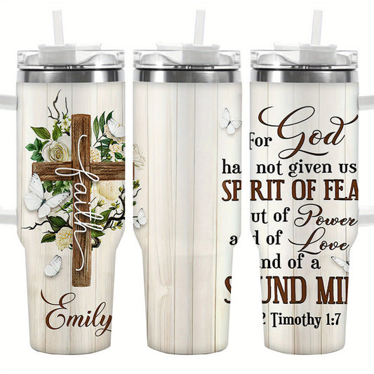 Floral Cross Tumbler Stainless Steel Vacuum Insulated Travel Mug