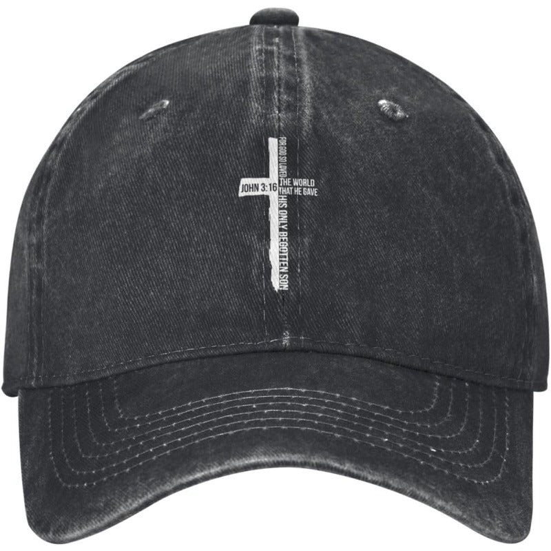 John 3 16 Cross Hat Unisex Cotton Washed Distressed Baseball Cap So Loved The World Lightweight Breathable