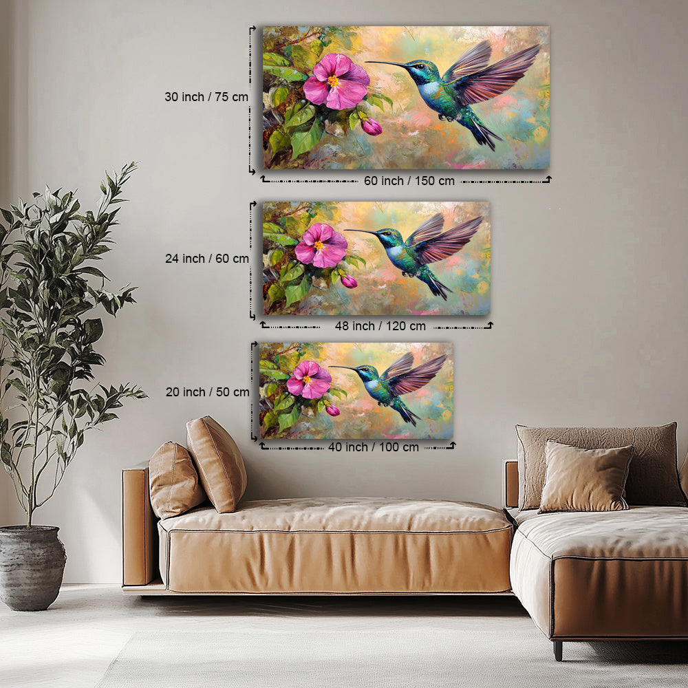 Canvas Wall Art Hummingbird Bloom Abstract Painting Living Room