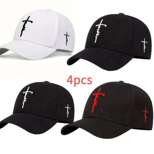 In His Divine Power Cross Embroidered Baseball Caps